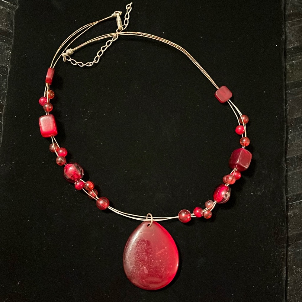 Cherry Red Beaded Necklace